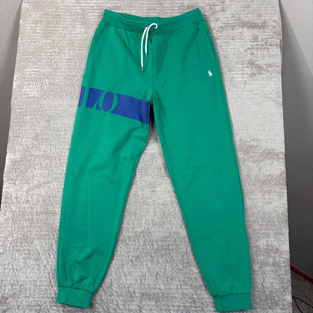 Polo Ralph Lauren Green‎ Blue Logo Joggers Sweatpants Boys XL 18-20 Mens Small